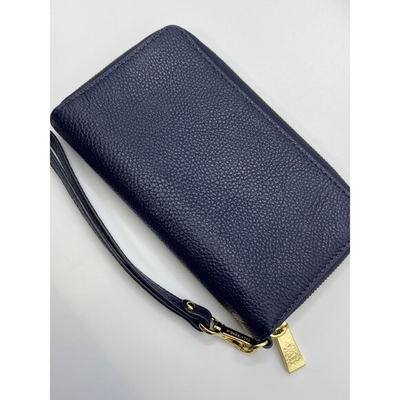 Michael Kors Navy Leather Wristlet Wallet With Gold Stud Detailing & Zipper Clos - Picture 10 of 13